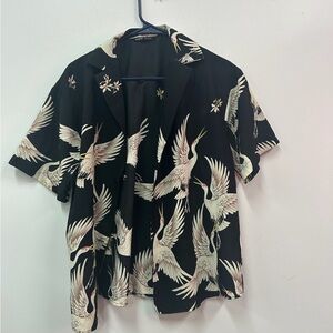 SHEIN Black Top with Bird Print Sz M